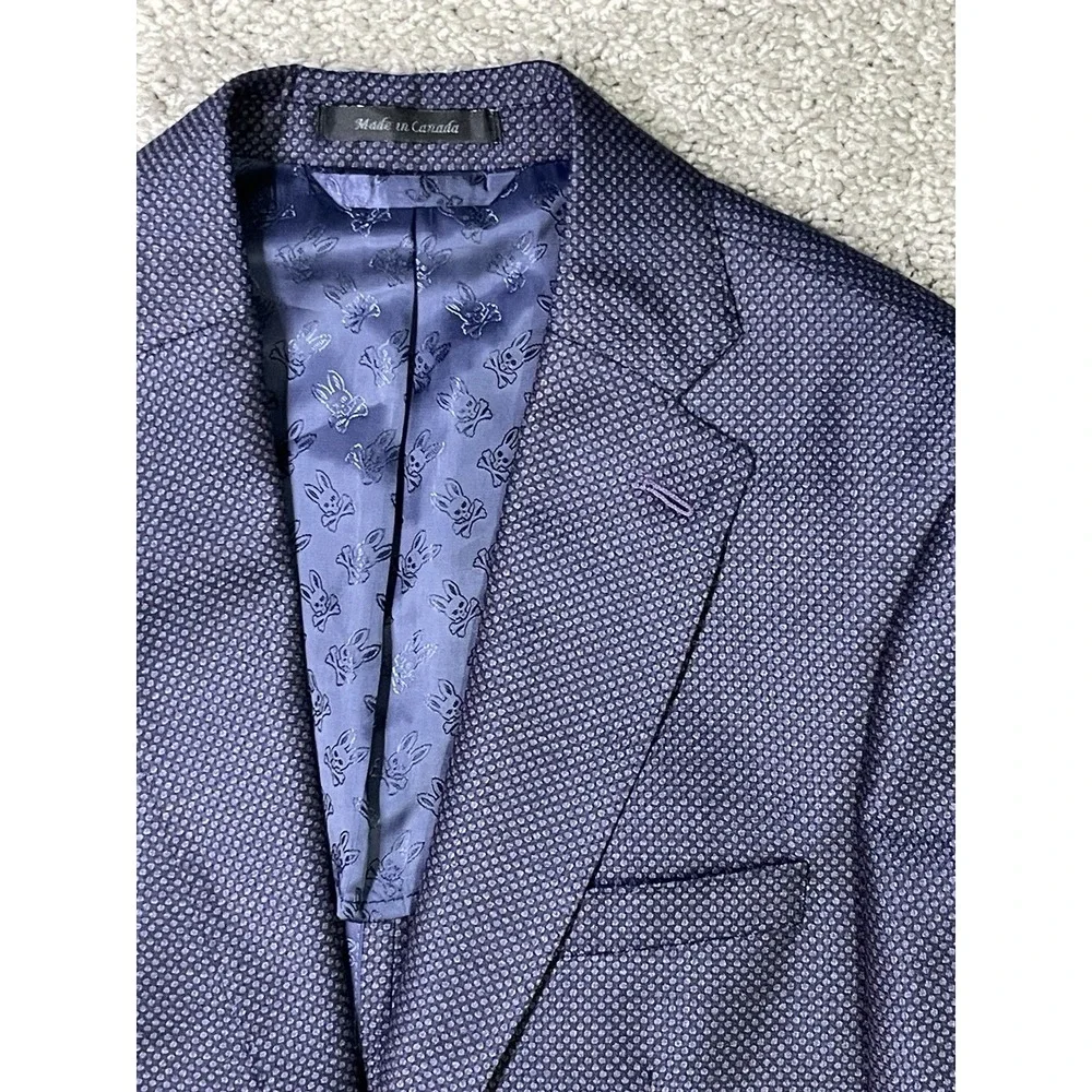 Psycho‎ Bunny Wool Blue Sport Coat Blazer Size 36R Blue Pattern